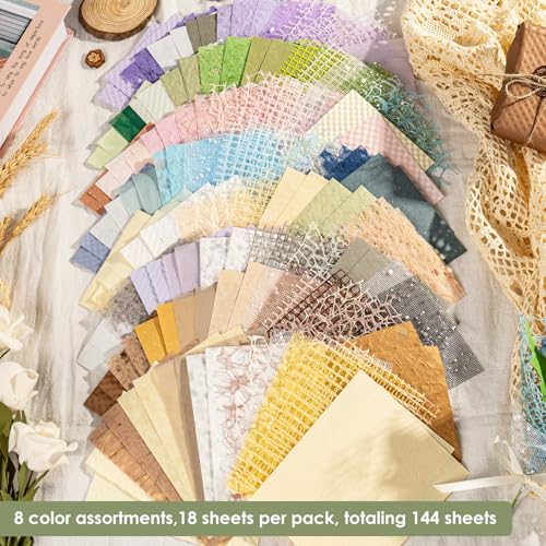 Forzacx 144 Sheets textured scrapbook paper 8 Pack decorative craft paper and Mesh Fabric Assorted Set for DIY Background Card Making Scrapbook Photo Album Decor 39x55 Inch - Image 3