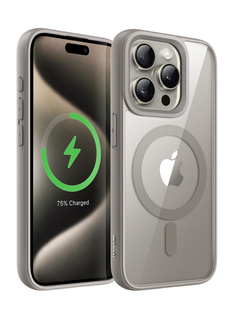 Magnetic Case for iPhone 16 Pro 6.7-Inch Compatible with MagSafe, Shockproof Phone Bumper Cover, Solid Color Matte TPU Frame, Anti-Scratch Clear Back (Natural Titanium) - Image 1