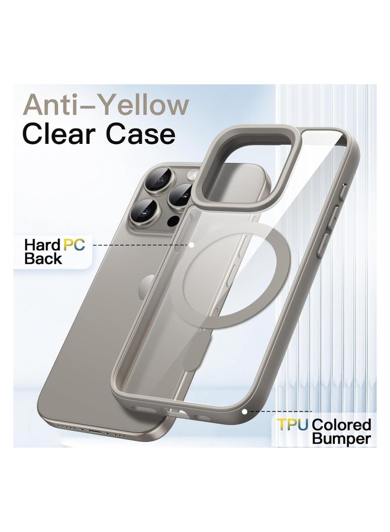 Magnetic Case for iPhone 16 Pro 6.7-Inch Compatible with MagSafe, Shockproof Phone Bumper Cover, Solid Color Matte TPU Frame, Anti-Scratch Clear Back (Natural Titanium) - Image 4