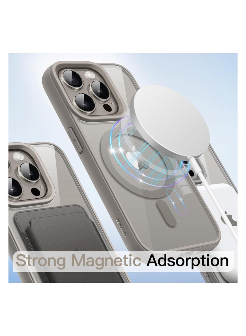 Magnetic Case for iPhone 16 Pro 6.7-Inch Compatible with MagSafe, Shockproof Phone Bumper Cover, Solid Color Matte TPU Frame, Anti-Scratch Clear Back (Natural Titanium) - Image 3
