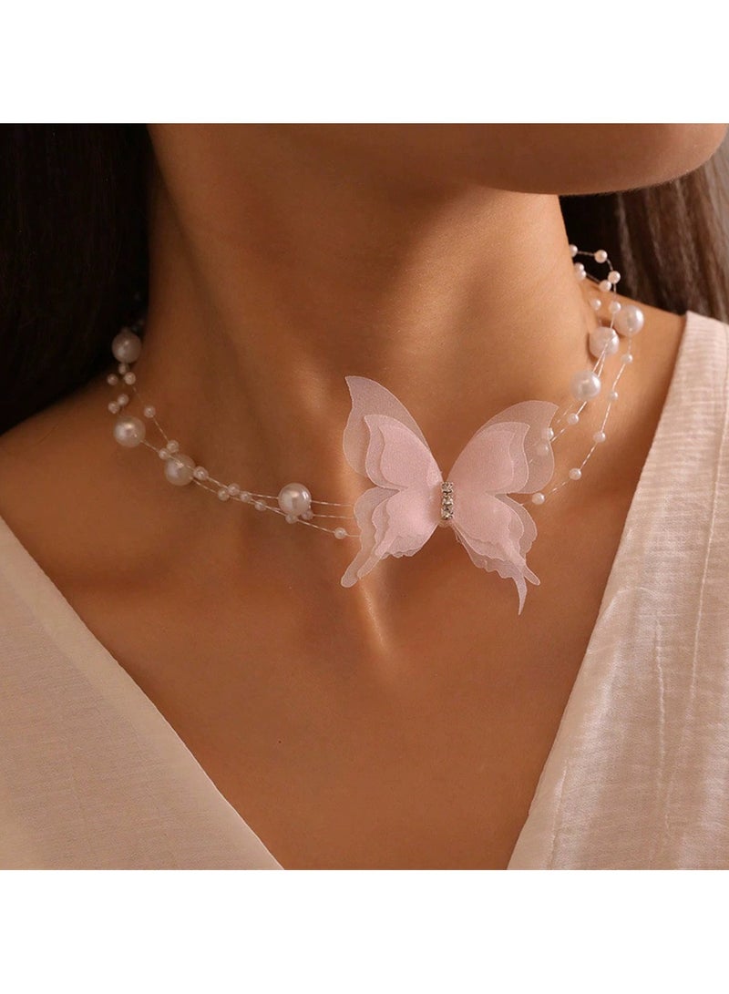 Goolsky Fairy Butterfly Pendant Necklace with Bow & Pearl – Cute Fashion Jewelry for Girls, Sweet BFF Gift