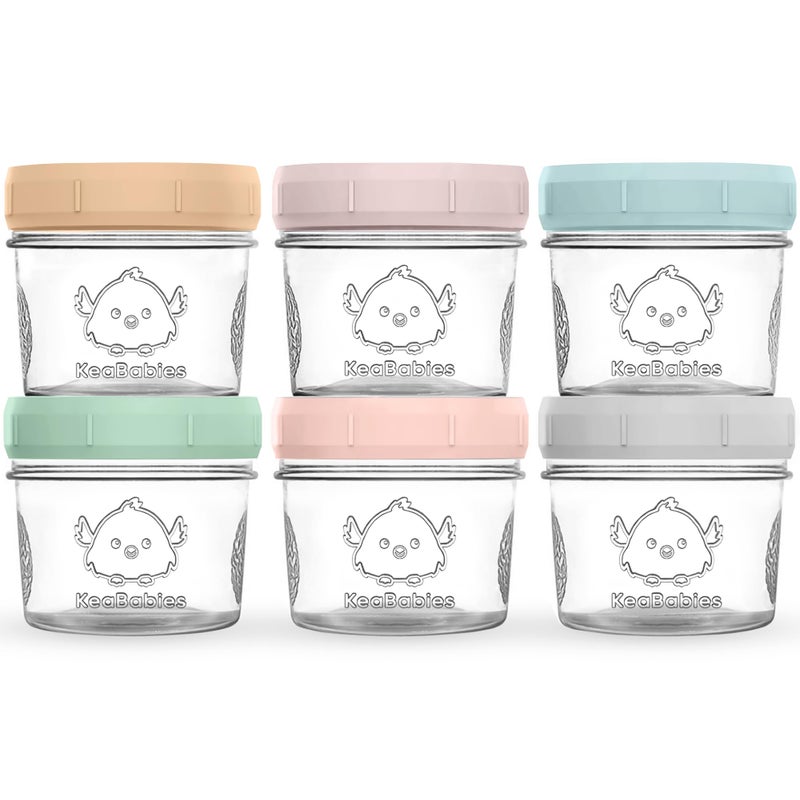 KeaBabies 6pk 4oz Glass Baby Food Containers with Lids - Leak-Proof, Microwavable Small Glass Jars, Baby Purees & Toddler Snack Storage Containers, BPA-Free, Dishwasher & Freezer Safe (Musk Dusk) - Image 1
