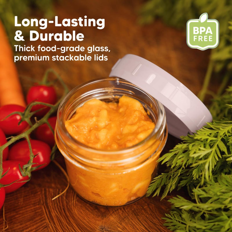 KeaBabies 6pk 4oz Glass Baby Food Containers with Lids - Leak-Proof, Microwavable Small Glass Jars, Baby Purees & Toddler Snack Storage Containers, BPA-Free, Dishwasher & Freezer Safe (Musk Dusk) - Image 4