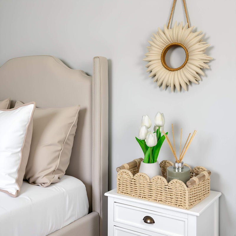 CubesLand Scalloped Edge Toilet Paper Storage Basket, Living Room Home Cozy Decor Basket, Paper Rope Small Baskets for Over Toilet Storage Shelf, End Table, Shelves, with 2 Wooden Handles, Beige - Image 5