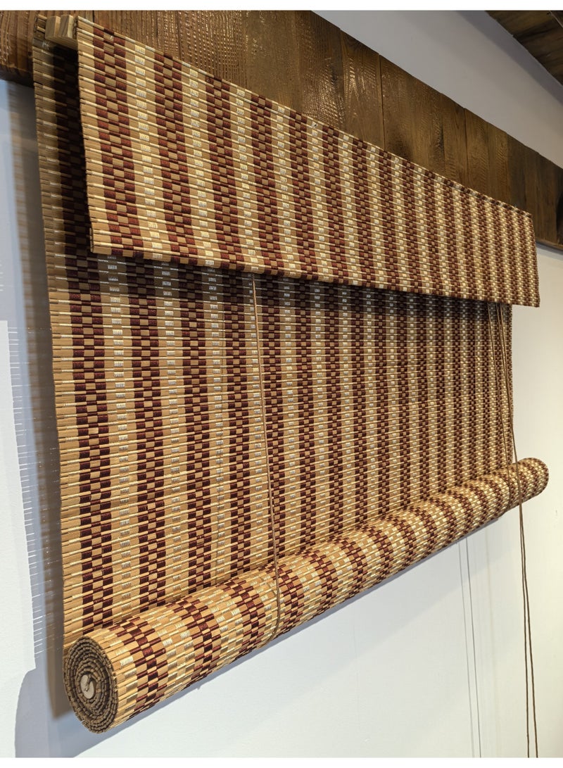 ابلس ستائر بامبو من الخيزران الطبيعي  لون اساسي بيج مع الوان متدخلة سهلة التركيب  معها ادوات التركيب - Image 2