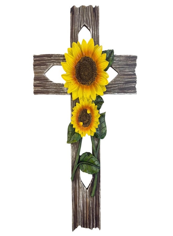 Top Brass Rustic Sunflower Wall Cross – 12” Inspirational Christian Home Décor with Sunflowers & Weathered Wood-Look Finish – Decorative Resin Garden Art - Image 1