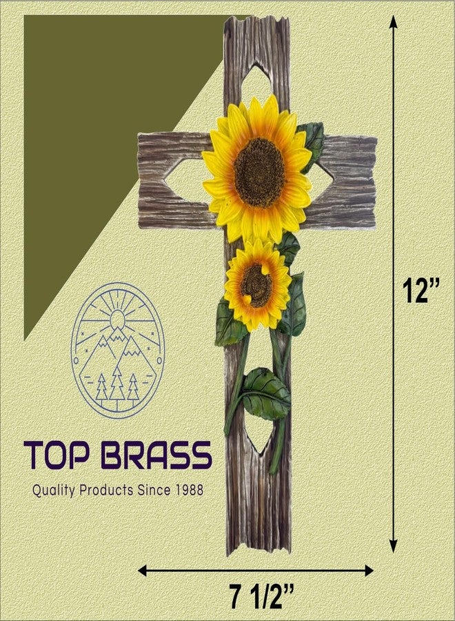 Top Brass Rustic Sunflower Wall Cross – 12” Inspirational Christian Home Décor with Sunflowers & Weathered Wood-Look Finish – Decorative Resin Garden Art - Image 2
