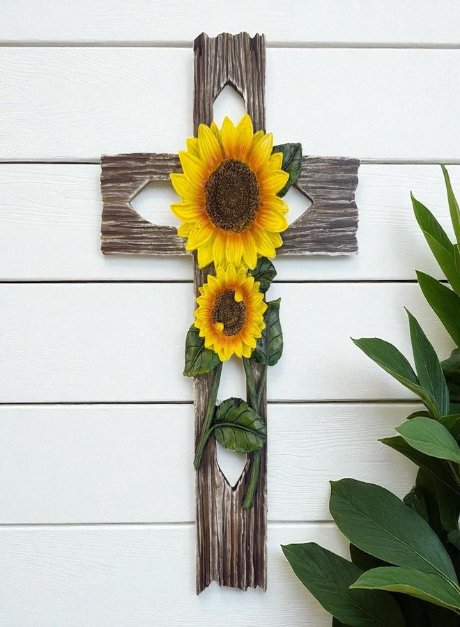 Top Brass Rustic Sunflower Wall Cross – 12” Inspirational Christian Home Décor with Sunflowers & Weathered Wood-Look Finish – Decorative Resin Garden Art - Image 5