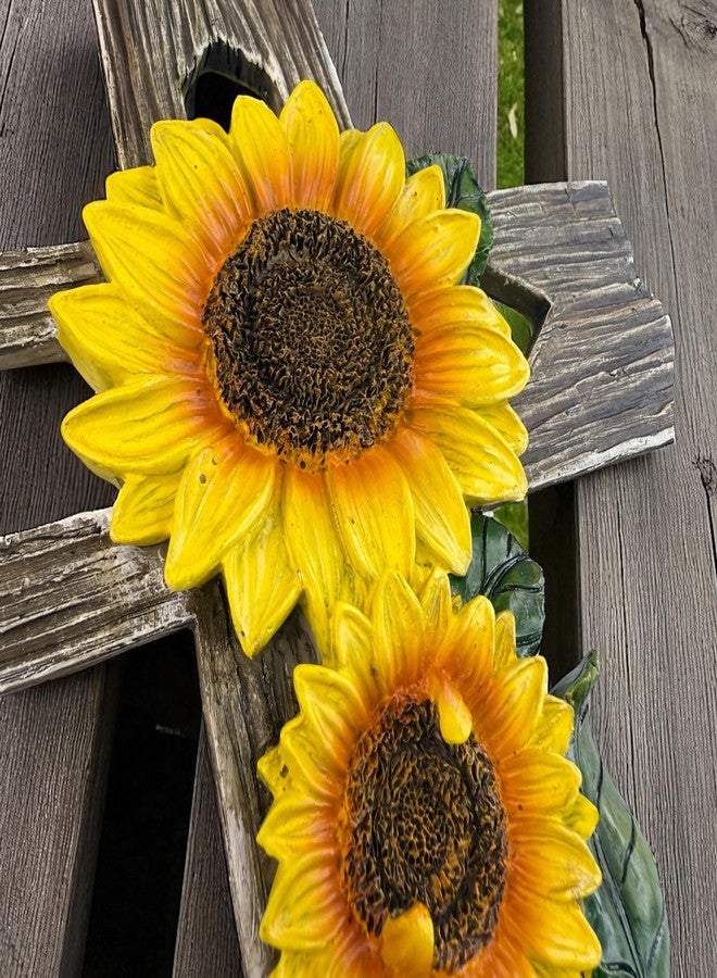 Top Brass Rustic Sunflower Wall Cross – 12” Inspirational Christian Home Décor with Sunflowers & Weathered Wood-Look Finish – Decorative Resin Garden Art - Image 4