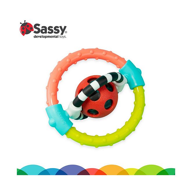 Sassy Spin and Chew Flex Ring Rattle for Babies, Soft Squishy Teething Toy, Black & White, 3m+, 12.7x5x12.7 cm - Image 4