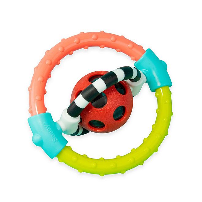 Sassy Spin and Chew Flex Ring Rattle for Babies, Soft Squishy Teething Toy, Black & White, 3m+, 12.7x5x12.7 cm - Image 1