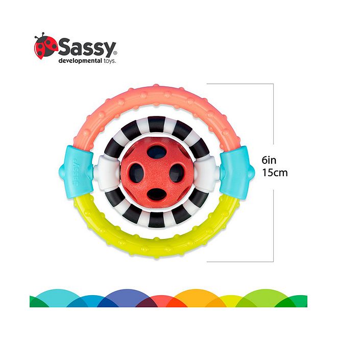 Sassy Spin and Chew Flex Ring Rattle for Babies, Soft Squishy Teething Toy, Black & White, 3m+, 12.7x5x12.7 cm - Image 5