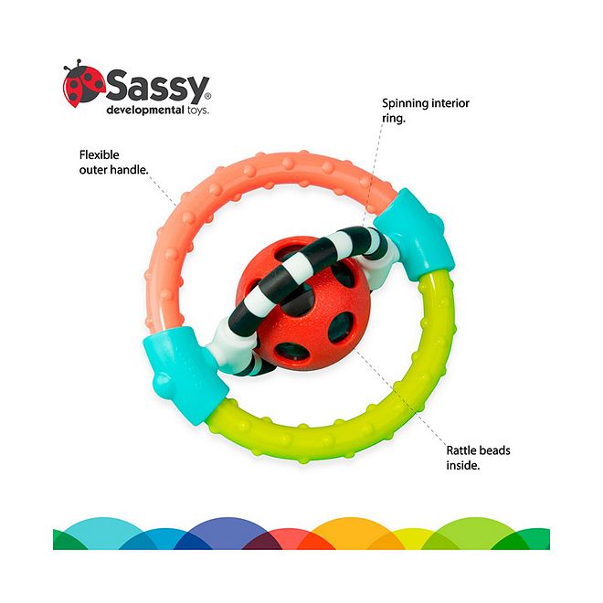 Sassy Spin and Chew Flex Ring Rattle for Babies, Soft Squishy Teething Toy, Black & White, 3m+, 12.7x5x12.7 cm - Image 3