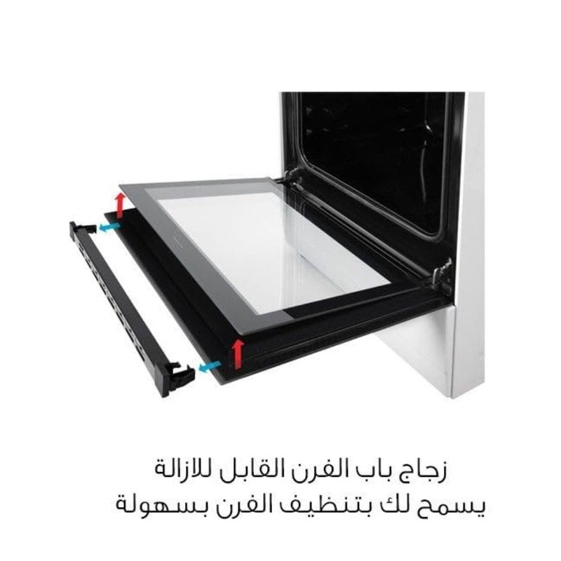 Freestanding gas cooker for kitchen use, stainless steel and black glass, silver/black, 5 burners with precise flame control and even heat distribution - Image 2