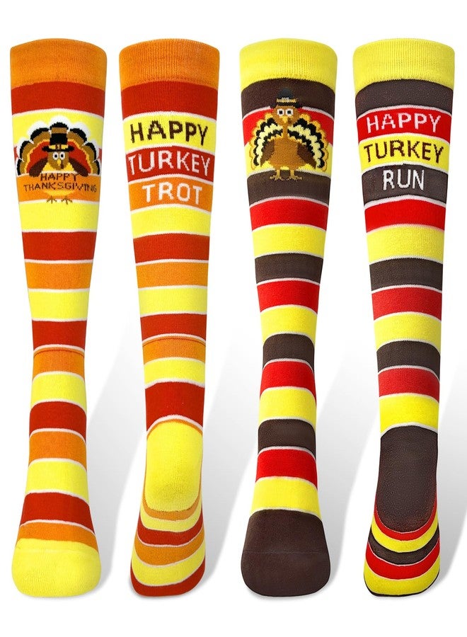 Asekonc 2 Pairs Thanksgiving Turkey Socks, Turkey Trot Socks Fun Running Socks for Women Men Thanksgiving Autumn Holiday Gift - Image 1
