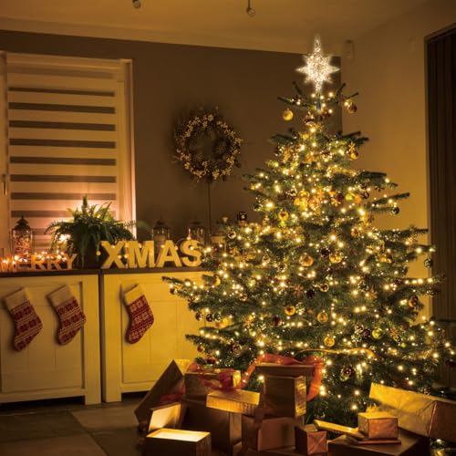 LAMPHOME 10-Light Christmas Tree Topper,Bethlehem Star Tree Topper, Gold Bethlehem Star Treetop, Golden - Image 2