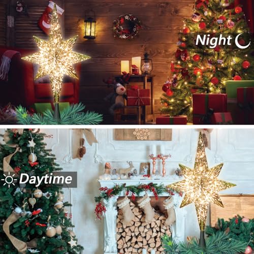 LAMPHOME 10-Light Christmas Tree Topper,Bethlehem Star Tree Topper, Gold Bethlehem Star Treetop, Golden - Image 4