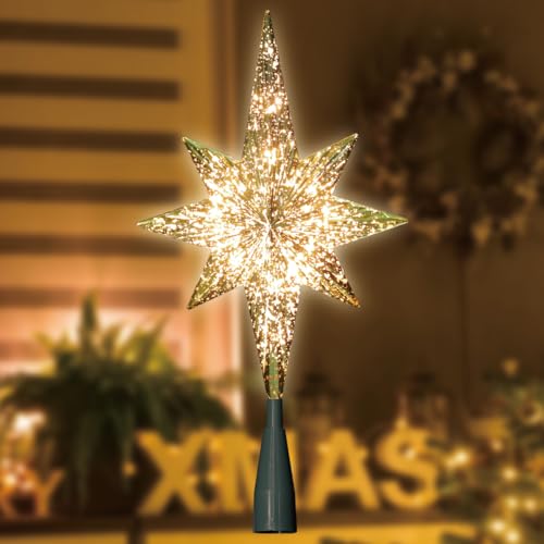 LAMPHOME 10-Light Christmas Tree Topper,Bethlehem Star Tree Topper, Gold Bethlehem Star Treetop, Golden - Image 1