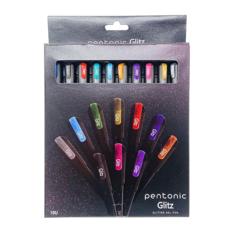 Pentonic Glitz 1.0 mm Multicolor Glitter Gel Pen | Multicolor Ink, Set Of 10 Pcs - Image 2