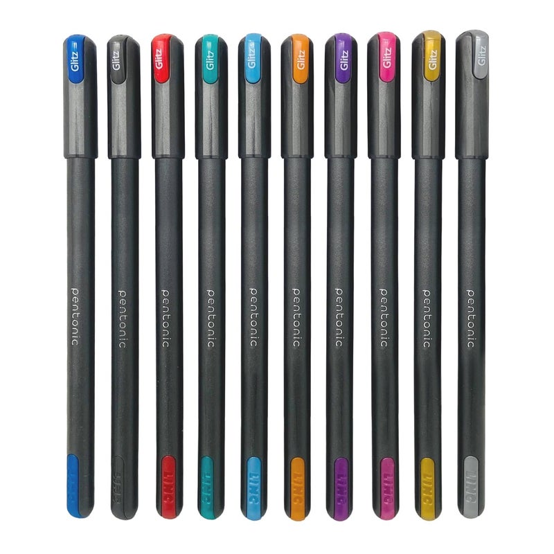 Pentonic Glitz 1.0 mm Multicolor Glitter Gel Pen | Multicolor Ink, Set Of 10 Pcs - Image 1