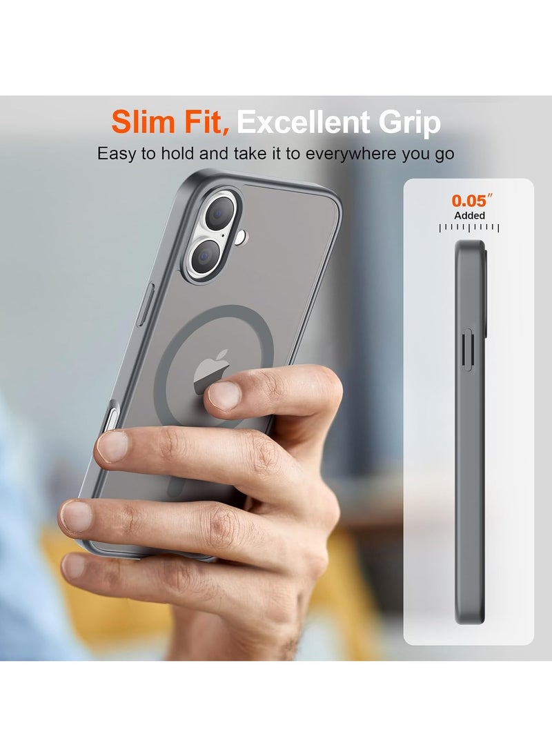 Generic - Magnetic Case for iPhone 16 6.1-Inch Compatible with MagSafe, Shockproof Phone Bumper Cover, Solid Color Matte TPU Frame, Anti-Scratch Clear Back Grey - Image 1