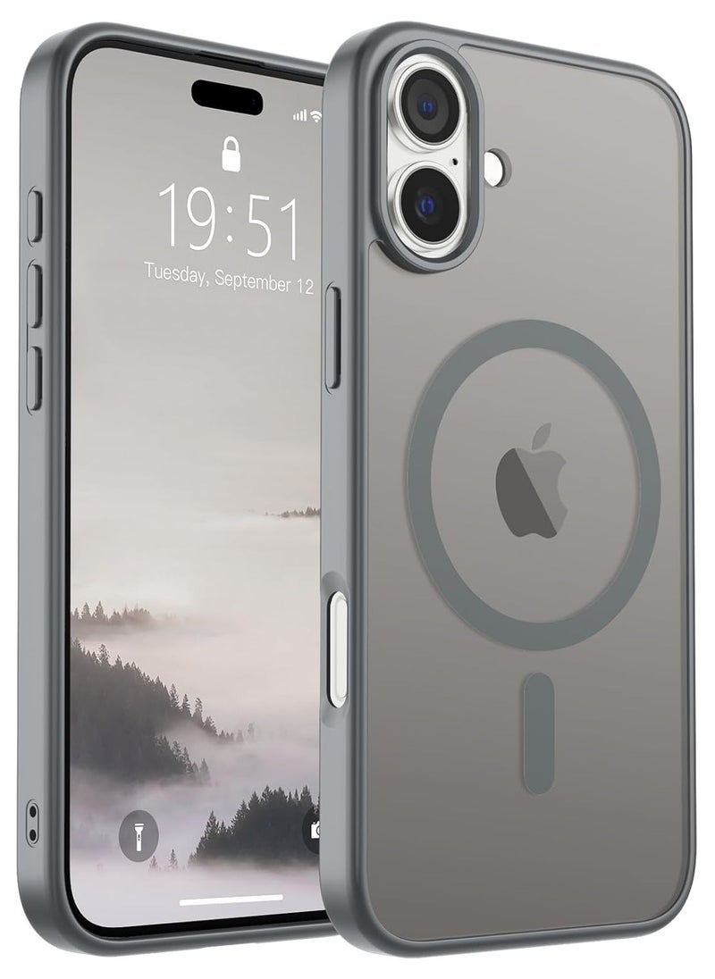 Generic - Magnetic Case for iPhone 16 6.1-Inch Compatible with MagSafe, Shockproof Phone Bumper Cover, Solid Color Matte TPU Frame, Anti-Scratch Clear Back Grey - Image 1