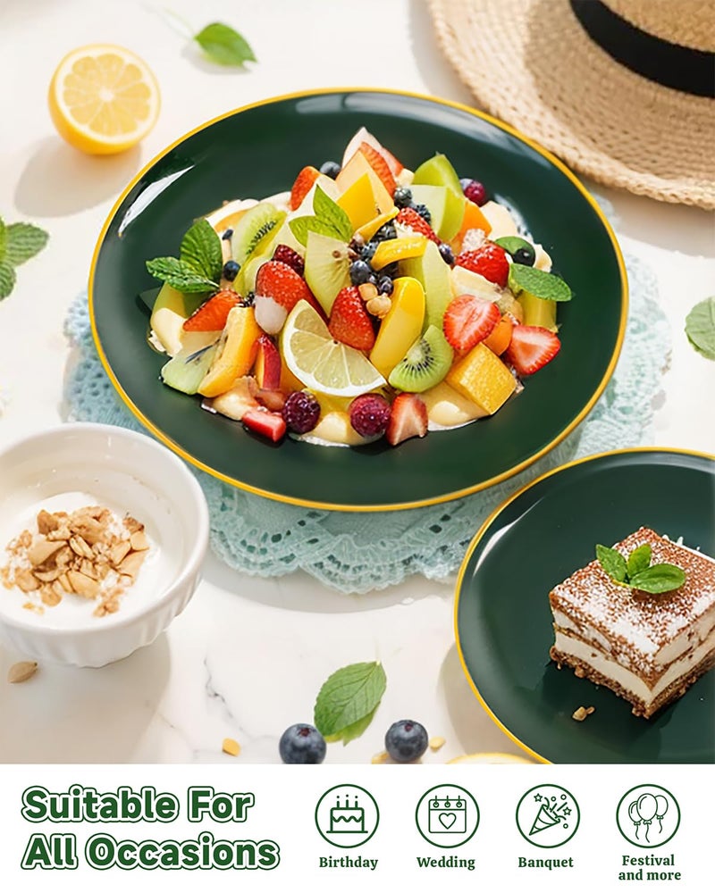 PULOTE 200PCS Green Plastic Plates - Heavy Duty Green Disposable Include 100 Each (10 inch Dinner & 7 inch Dessert) Plates for Christmas Party - Image 2