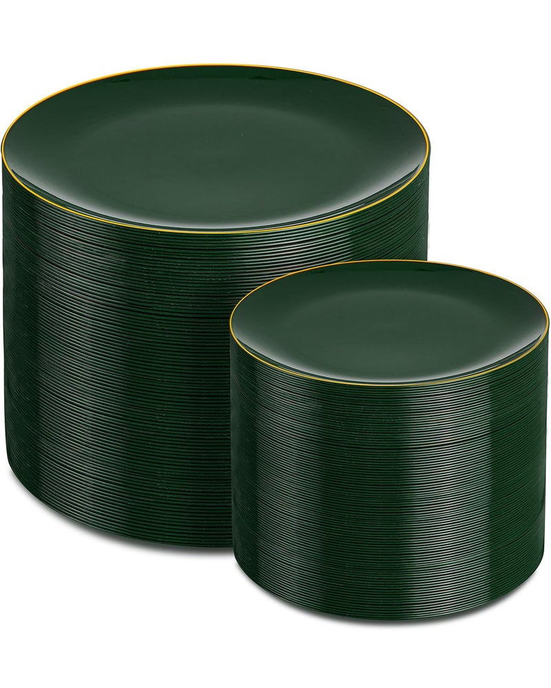 PULOTE 200PCS Green Plastic Plates - Heavy Duty Green Disposable Include 100 Each (10 inch Dinner & 7 inch Dessert) Plates for Christmas Party - Image 1
