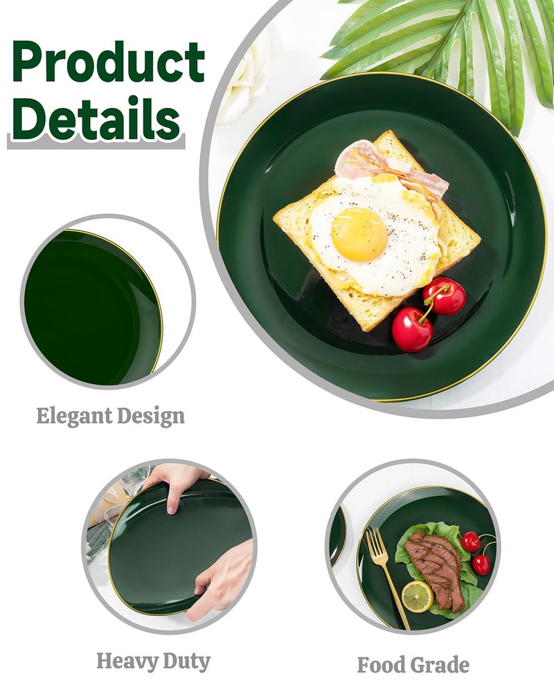 PULOTE 200PCS Green Plastic Plates - Heavy Duty Green Disposable Include 100 Each (10 inch Dinner & 7 inch Dessert) Plates for Christmas Party - Image 4