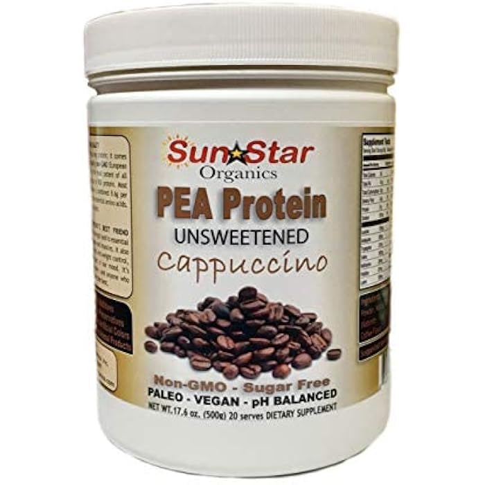 sun star organics Pea Protein Powder - Unsweetened - Cappuccino with Coffee Powder & Vanilla Extract, Soy Free, Non-GMO 17.6 oz - Image 1