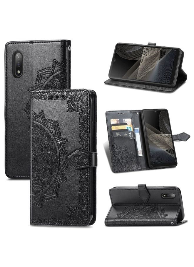 HuHa - Case Cover For For Sony Xperia Ace II Mandala Flower Embossed Horizontal Flip Leather Case with Bracket / Card Slot / Wallet / Lanyard(Black) - Image 1