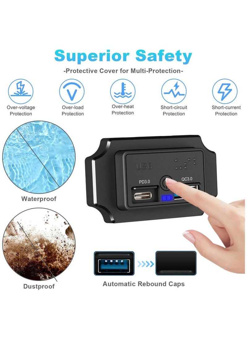 Captaintech Ports 12V/24V USB Outlet 58W, Dual Quick Charge, PD Type-C (USB C) & QC3.0 USB Port Panel Wall Mount Automotive Car USB Socket Charger Power Adapter for RV Marine Boat Bus ATV Motorcycle Truck  - Image 3