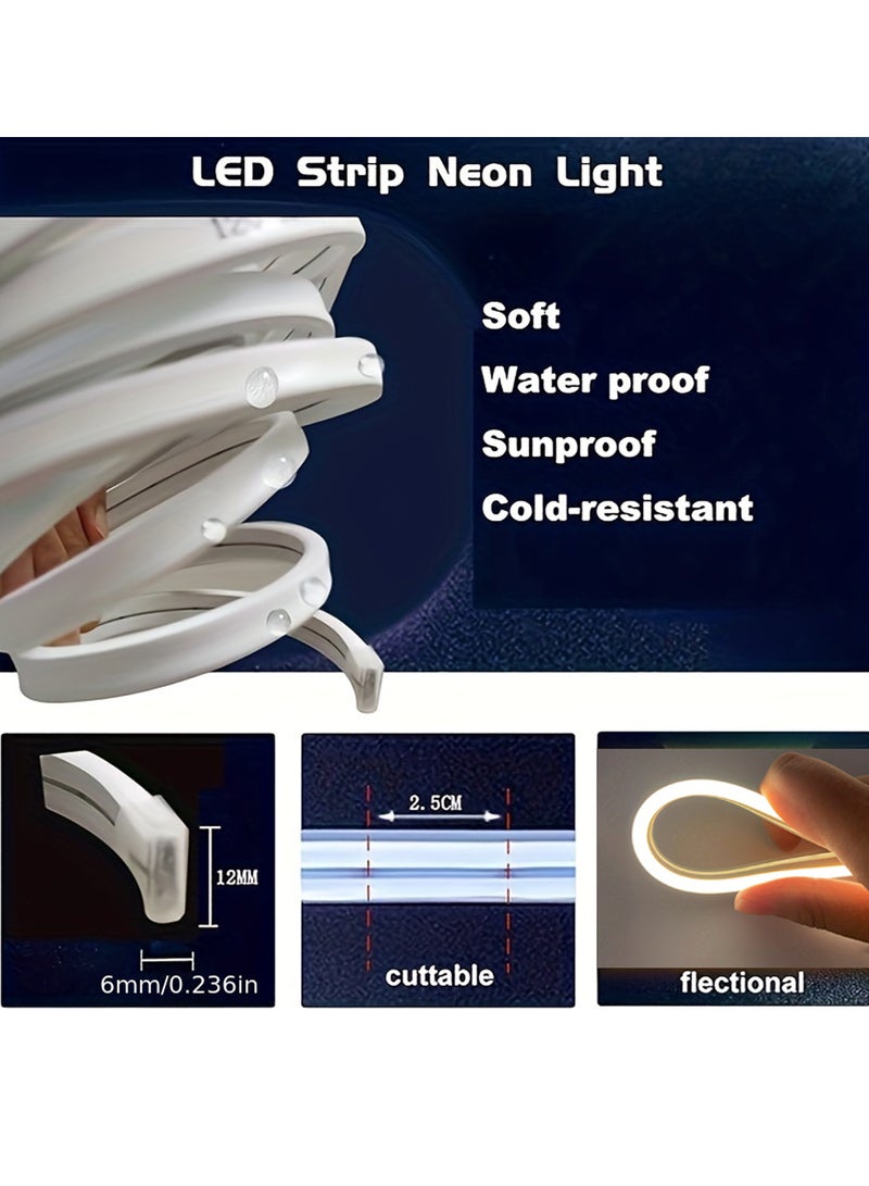 أوالس أضواء شريط نيون LED مرنة 5 أمتار أبيض دافئ 4000K مقاومة للماء 12 فولت 120 LED لكل متر إضاءة ديكور داخلية وخارجية للاستخدام المنزلي والتجاري مع محول الطاقة - Image 4