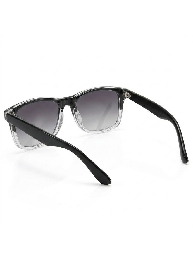 POLITE Unisex Square Sunglasses with Black and Clear Frame and Grey Gradient Lens - Image 3