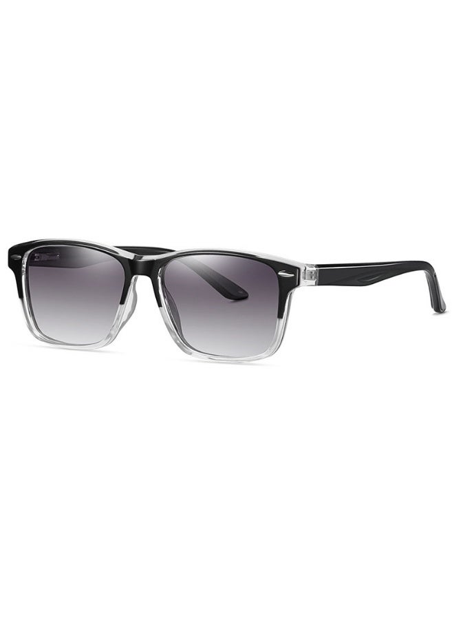 POLITE Unisex Square Sunglasses with Black and Clear Frame and Grey Gradient Lens - Image 2