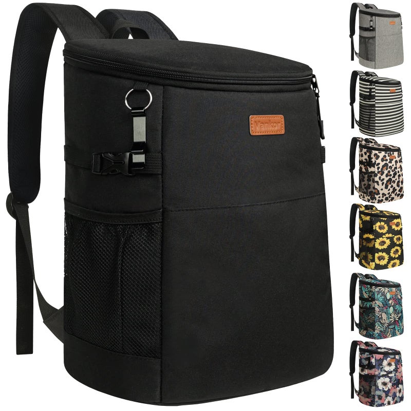 Vankor Camping Cooler Backpack 30 Cans, Soft Backpack Coolers Insulated Leak Proof Travel Cooler Bag Waterproof Lunch Picnic Beach Work Trip Thermal Bag Drink Beverage Beer Cooler Black - Image 1
