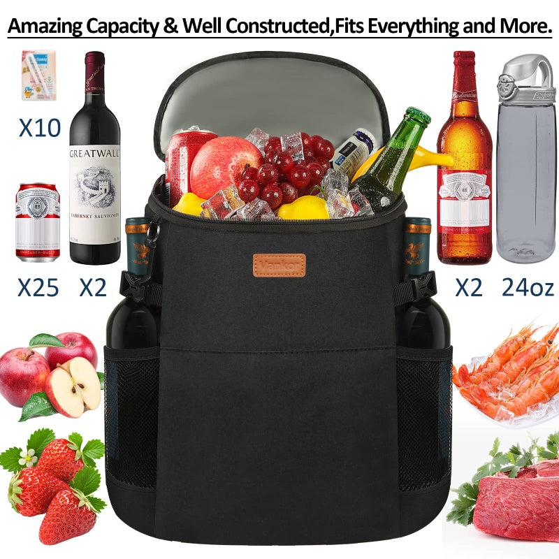 Vankor Camping Cooler Backpack 30 Cans, Soft Backpack Coolers Insulated Leak Proof Travel Cooler Bag Waterproof Lunch Picnic Beach Work Trip Thermal Bag Drink Beverage Beer Cooler Black - Image 5