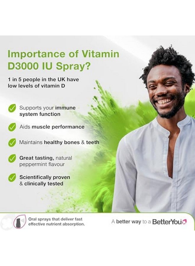 BetterYou BetterYou D3000 Vitamin D Oral Spray - Convenient Alternative for Tablets - Promotes Strong Bones, Teeth and Immune System - Aids in Calcium Absorption - Natural Peppermint Flavor - 0.5 oz - Image 2
