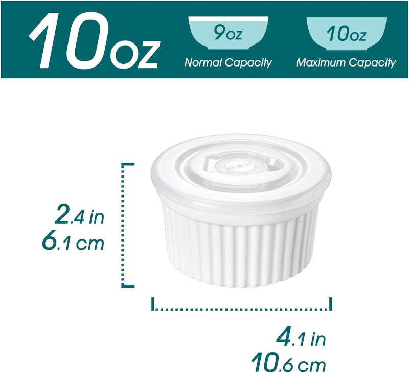 vancasso 10 oz Ramekins with Lid, Porcelain Creme Brulee Souffle Dishes, White Pudding Custard Cups Ramiken for Baking, Dishwasher and Oven Safe, Set of 6 - Image 2