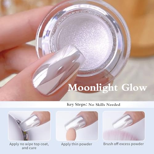 Pretty Diva White Chrome Nails Powder - 0.3g Super Glossy Mirror Effect White Moonlight Chrome Powder for Nails Manicure Pigment, Beginner-Friendly for Gel Nails - Image 4
