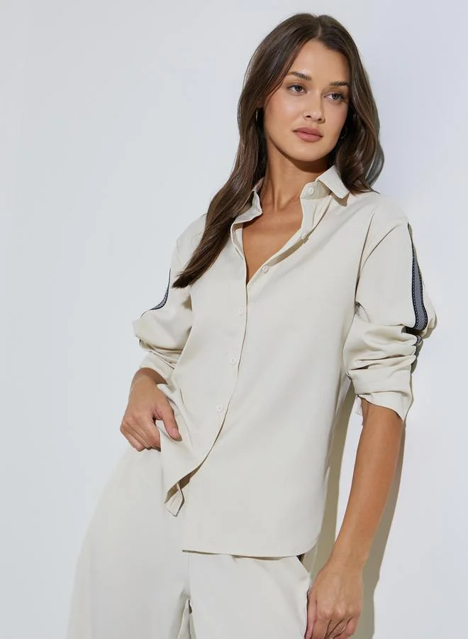 Styli Off White Relaxed Fit Shirt with High Low Hem