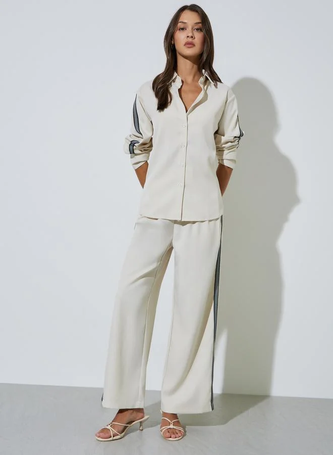 Styli Off White Relaxed Fit Shirt with High Low Hem