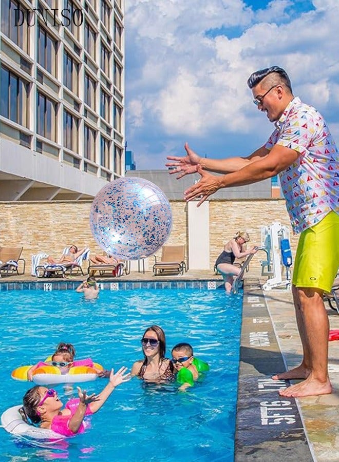 DUNISO 2packs Inflatable Beach Ball Swimming Pool Balls 24 Inches Bouncy Glitter Jelly Ball Confetti Beach Ball Glitter Beach Ball Floating Confetti Ball for Summer Beach, Pool Party Favor - Image 3