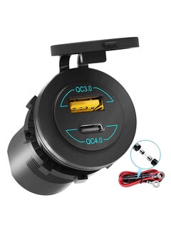 Car Charger Socket, Quick Charge 3.0 Dual USB Outlet 36W 12V/24V Motorcycle with Touch Switch Fast with 10A Wire Fuse Waterproof for Truck Boat Bus Golf Cart (cyan-blue)