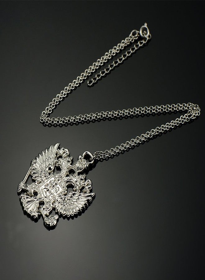 GuDeKe Russian Double Headed Eagle Necklace Emblem of Russia Pendant (Silver) - Image 3