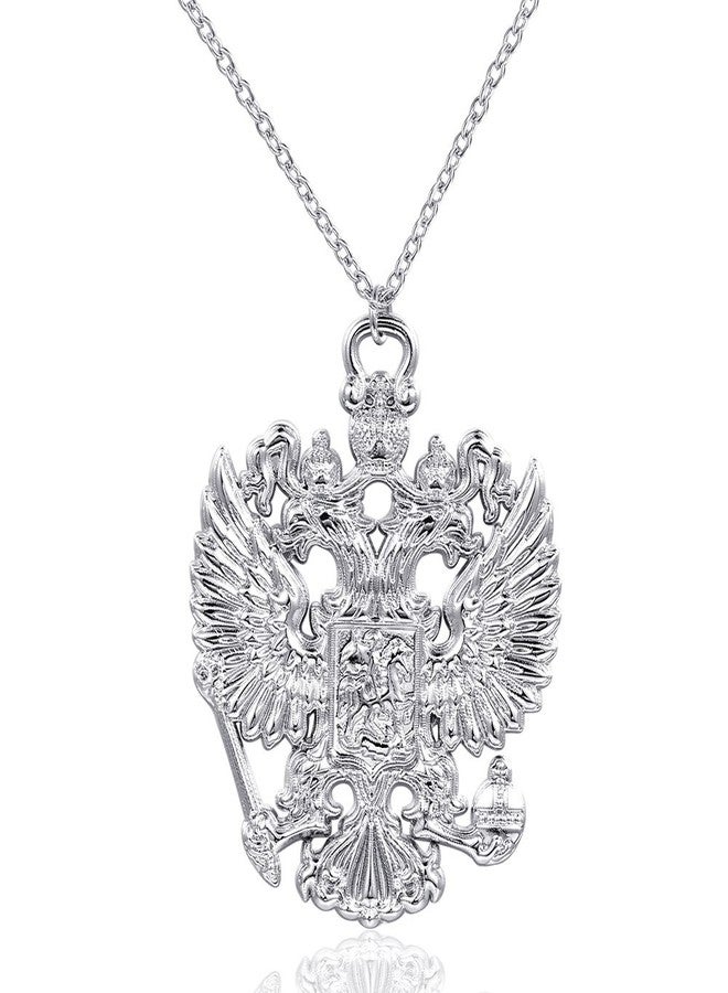 GuDeKe Russian Double Headed Eagle Necklace Emblem of Russia Pendant (Silver) - Image 1
