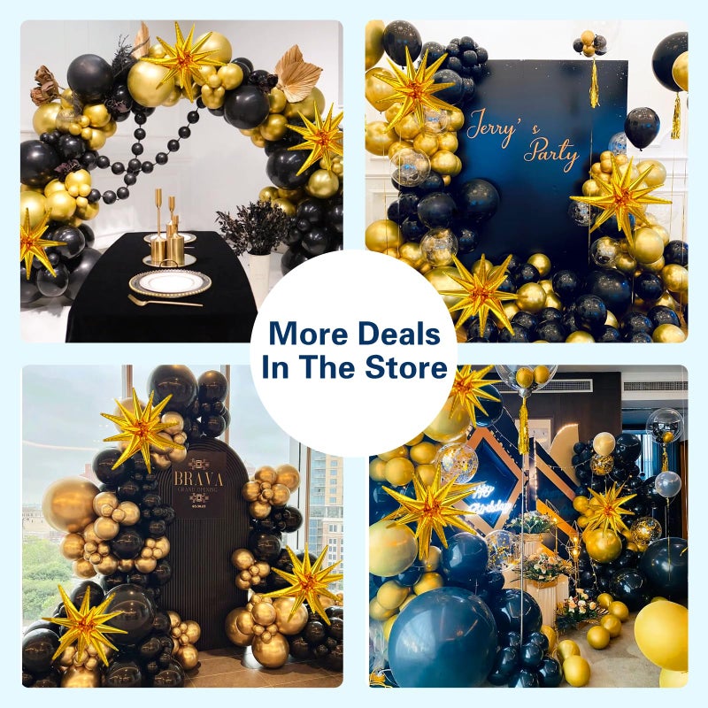 LOOLEY 137Pcs Black and Gold Balloons Garland Arch Kit with Stars - 5 10 12 18 inch Black Gold Confetti Latex Party Balloons for 2026 New Year Graduation Retirement Decorations Birthday - Image 2