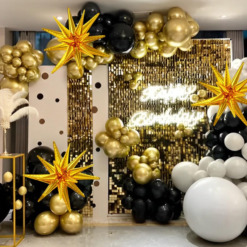 LOOLEY 137Pcs Black and Gold Balloons Garland Arch Kit with Stars - 5 10 12 18 inch Black Gold Confetti Latex Party Balloons for 2026 New Year Graduation Retirement Decorations Birthday - Image 5