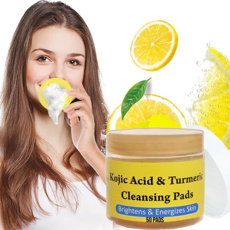 COZIESS COZIESS Turmeric Kojic Acid Cleansing Pads for Dark Spots Remover Turmeric Face Pads with Vitamin C E Deep Clean Pores Hydrate Plump Skin Exfoliating Pads with Kojic Acid Serum 50 Pads - Image 1