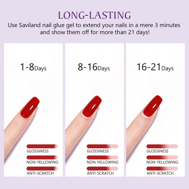 SAVILAND 4-in-1 Nail Gel Set, 2 pcs 15 ML Upgraded Glue for Fake & Press on Nails, Gel Base Strengthen and Nail Repair Treatment, Replacement for Glue. - Image 4